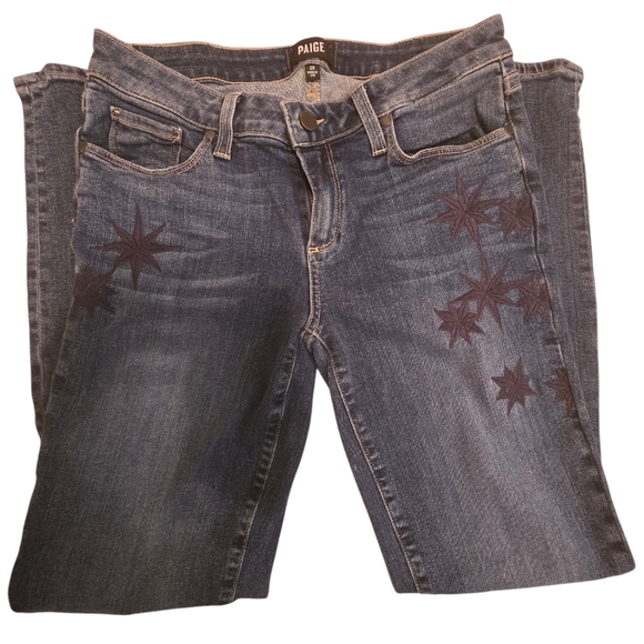 Blue PAIGE Star Embroidery Skyline Ankle Peg Jeans sz 28 - Picture 7 of 7